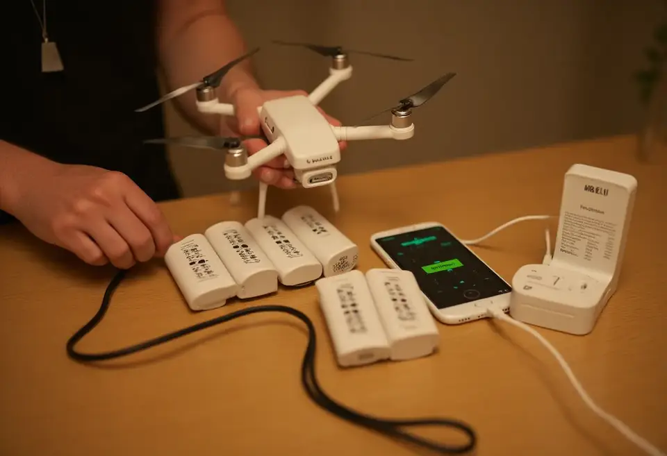 Charging drone batteries, controller and phone at home